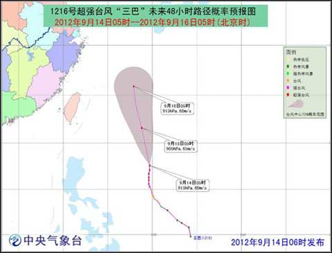 超强台风三巴风力达到17级 16号台风三巴路径向北偏西方向移动