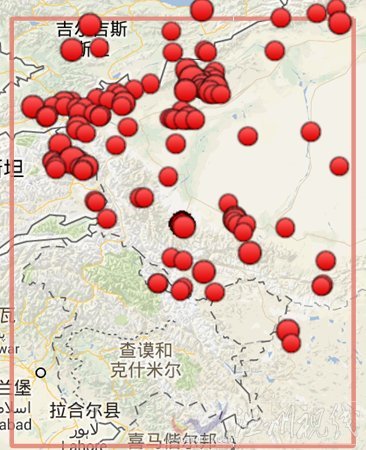 叶城地震震中附近过去一年发生的3.0级以上地震分布