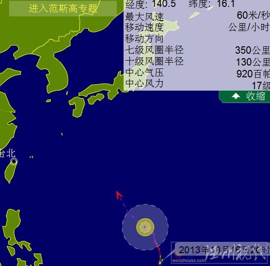 2013年第27号超强台风范斯高路径