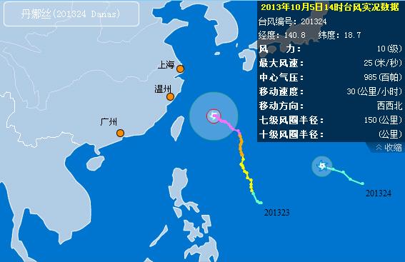 丹娜丝5日14时加强为强热带风暴 未来可加强为台风