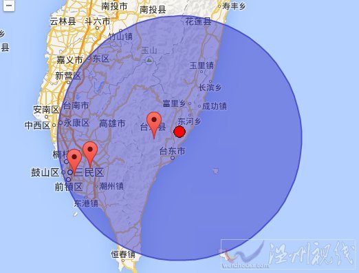 台东县地震震中示意图