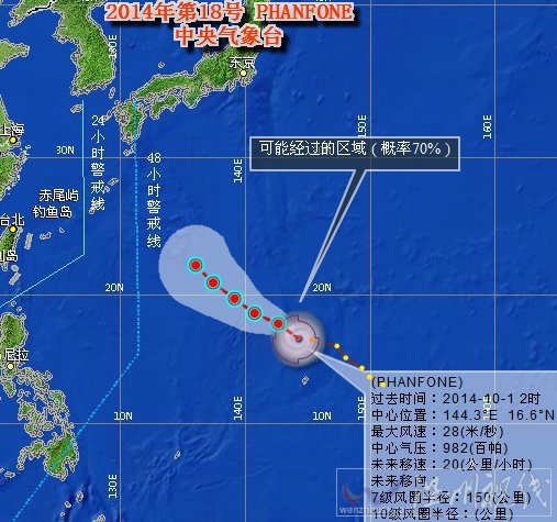 2014年第18号台风巴蓬路径图