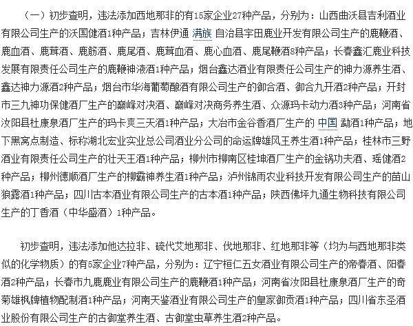 保健酒添加伟哥被查处的企业名单