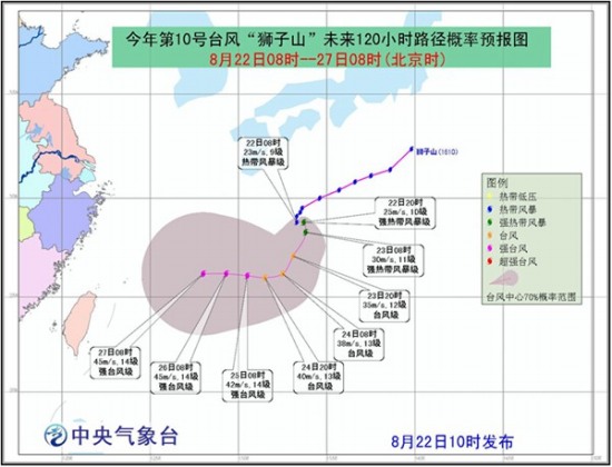 2016年第10号台风狮子山路径图