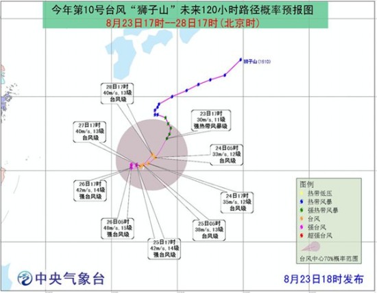 台风狮子山路径预报图