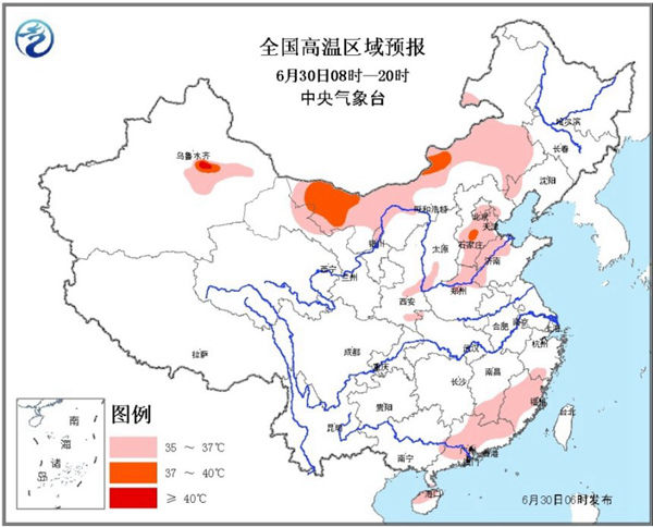 今天到明天全国高温区域预警