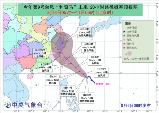 第9号台风利奇马路径预报图