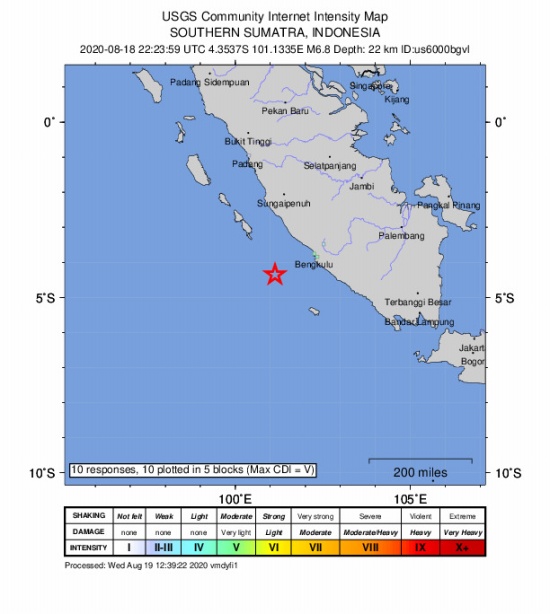 印尼地震最新消息 苏门答腊岛南部海域发生7.0级地震